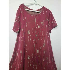 LuLaRoe XS Swing Dress – Burgundy Arrow Print –‎ Short Sleeve – Pocket Front